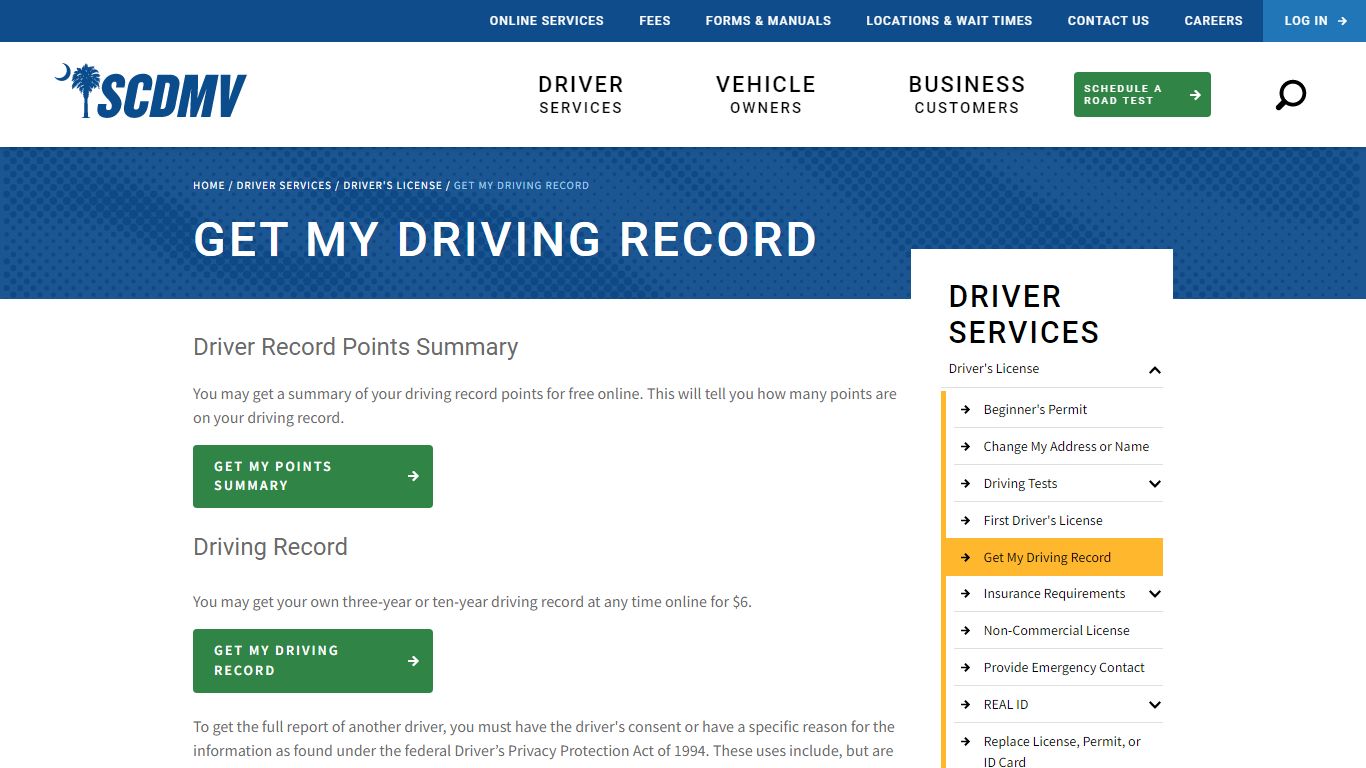 Get My Driving Record - SCDMV online